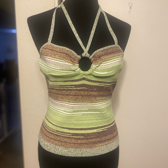 NWOT Veronica Beard $298 Velza halter knit green brown striped tank halter top L - Picture 9 of 9